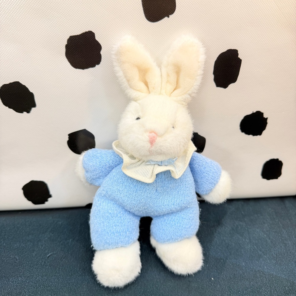 Vtg Russ Berrie Moppity Bunny Rabbit Plush Blue Sleeper Romper 9" Pastel Rattle